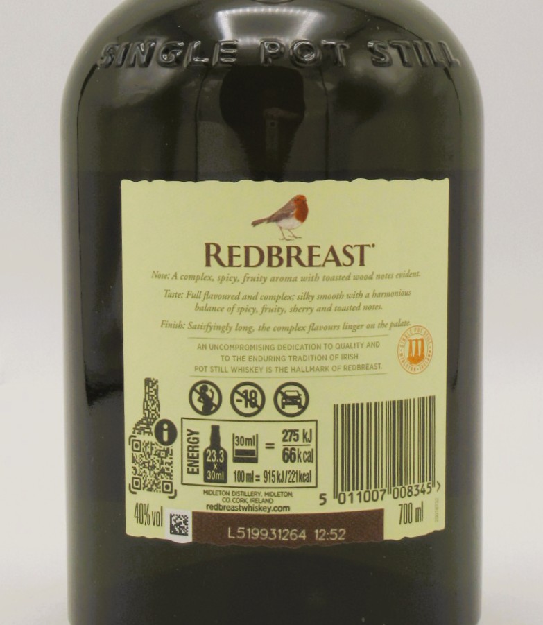 Single Pot Still Irish Whiskey The Redbreast 12 Ans