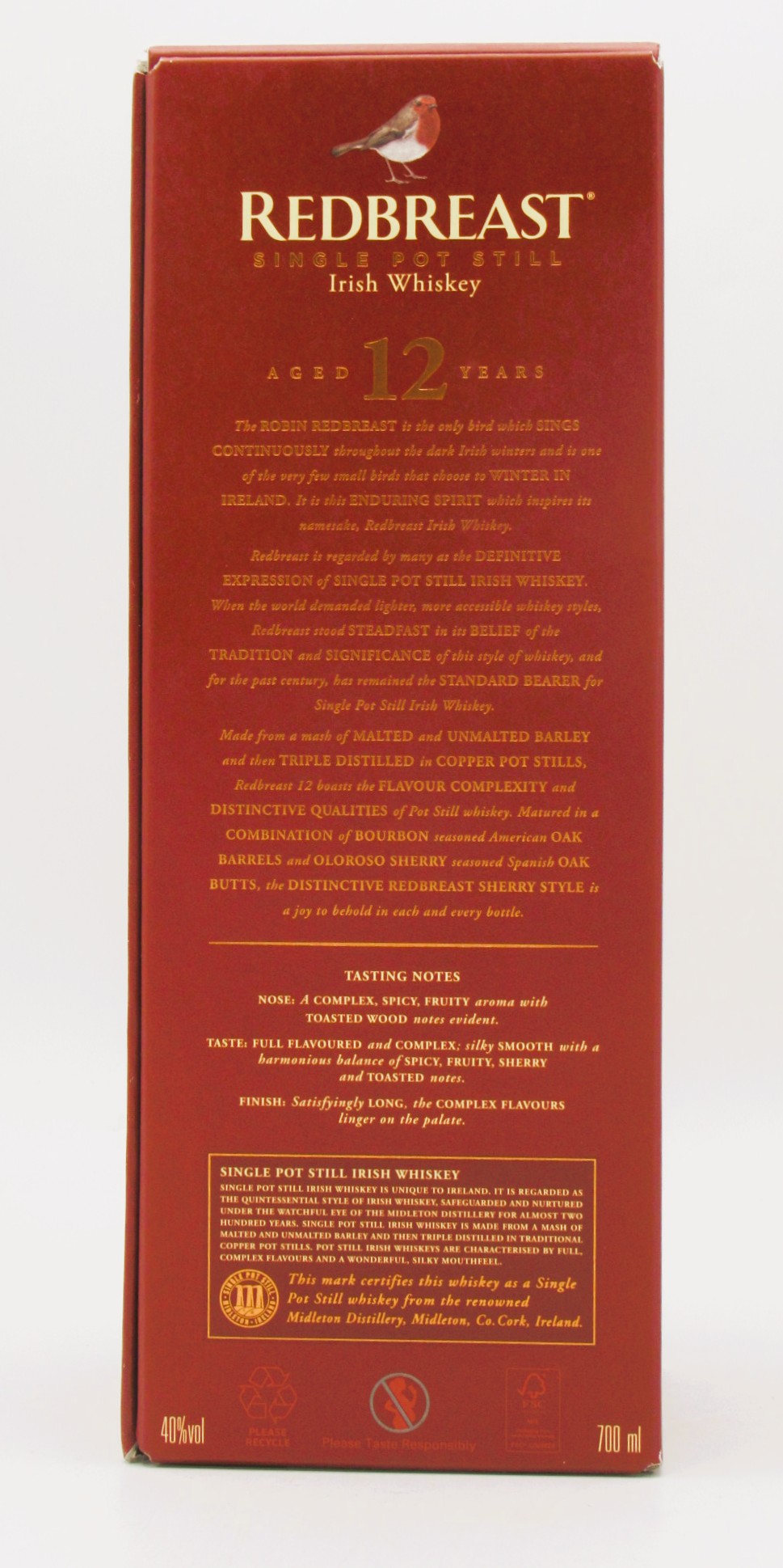 Single Pot Still Irish Whiskey The Redbreast 12 Ans