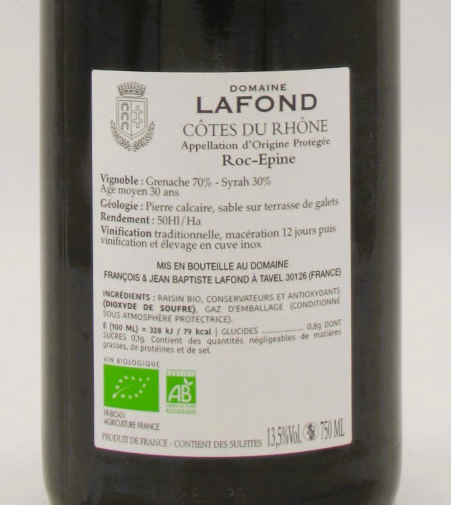 Cotes du Rhône bio Domaine Roc Epine Lafond 2024
