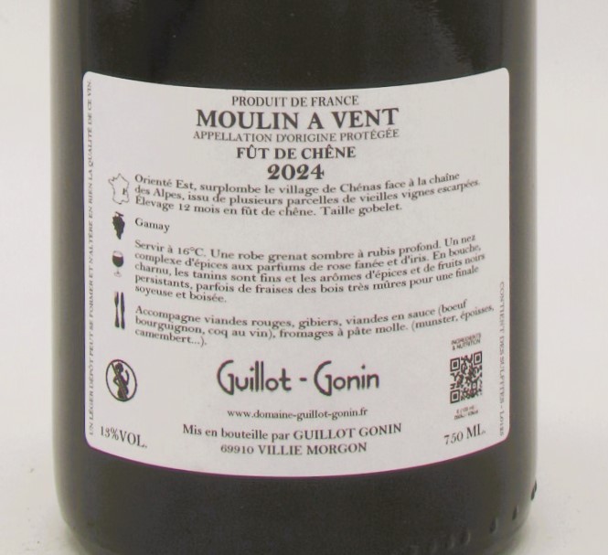 Moulin à Vent Elevé Fût de Chêne Domaine Jean Philippe Guillot – Gonin 2024
