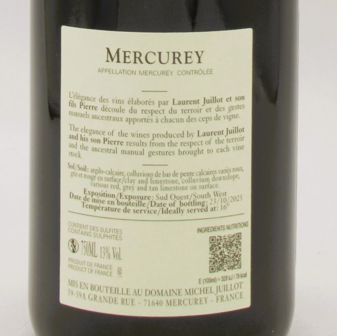 Mercurey Rouge Domaine Michel Juillot 2024