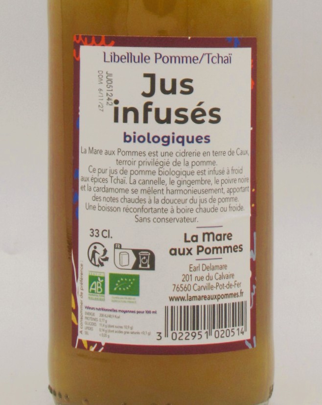 Jus Infusé Bio Libellule Pomme Tchai