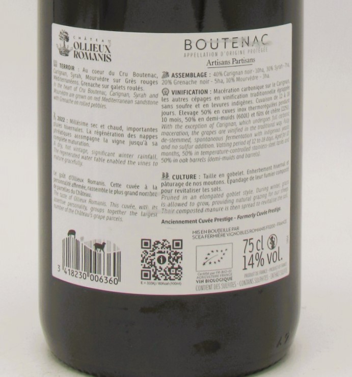 Corbières Boutenac Souffle de Lune Chateau Ollieux Romanis 2022