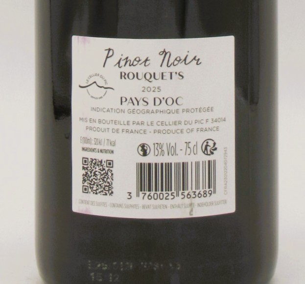 IGP Pays d'Oc Pinot Noir Rouquets 2025