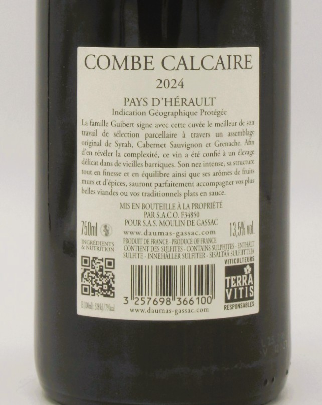 IGP de l’Herault Combe Calcaire Moulin de Gassac 2024