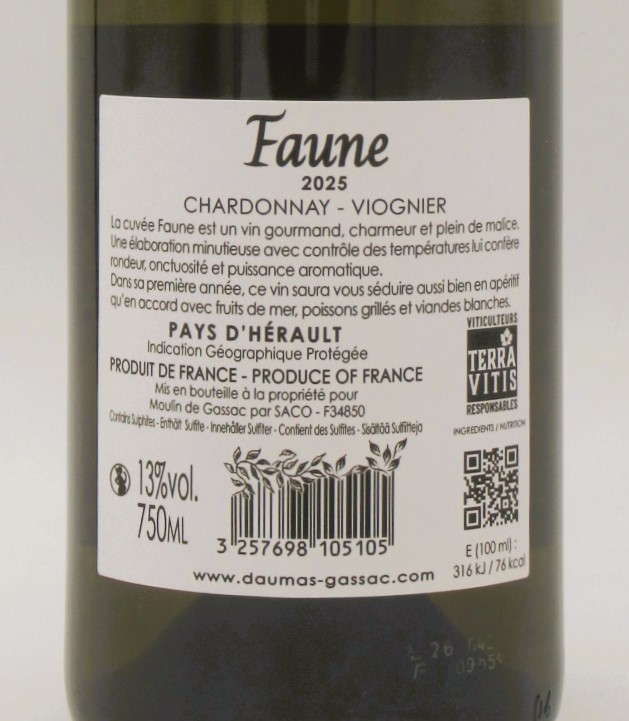 IGP de l’Herault Blanc Faune Moulin de Gassac 2025