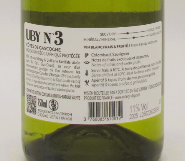 Cotes de Gascogne blanc Domaine Uby N°3 2025