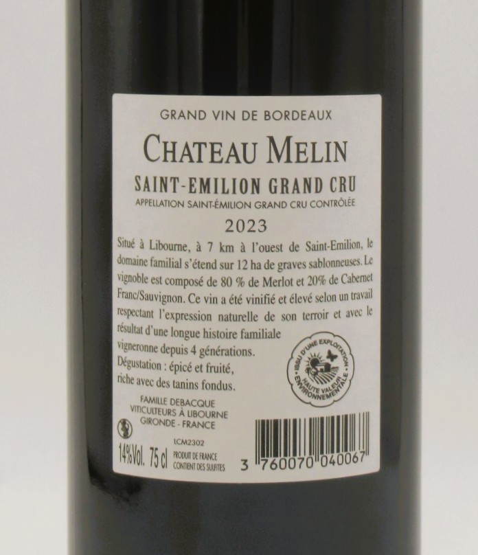 Saint Emilion Grand Cru ReVinTho Château Melin 2023