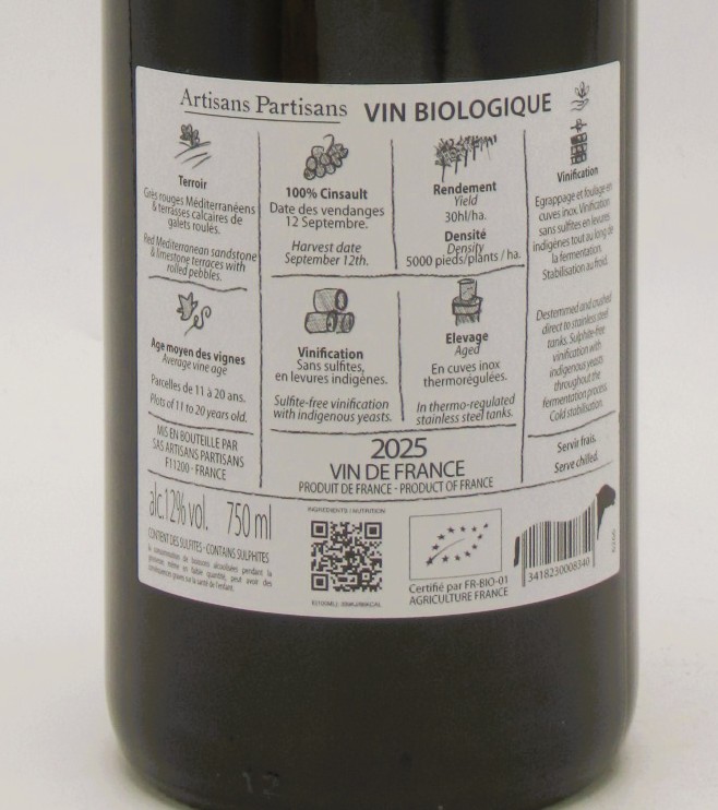 Vin de France bio Cinsault La Nature dit toujours quelque chose 2025