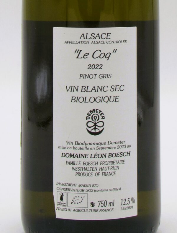 Alsace Pinot Gris bio Le Coq Domaine Leon Boesch 2022
