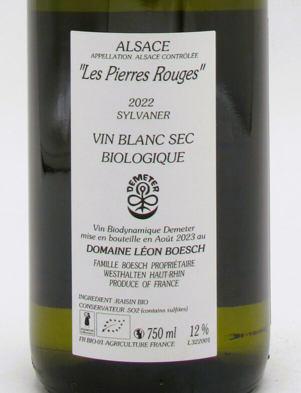 Alsace Sylvaner bio Les Pierres Rouges Domaine Leon Boesch 2022