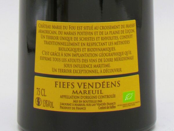 Fiefs Vendéens Mareuil rouge bio Chateau Marie du Fou Vignobles Mourat 2023