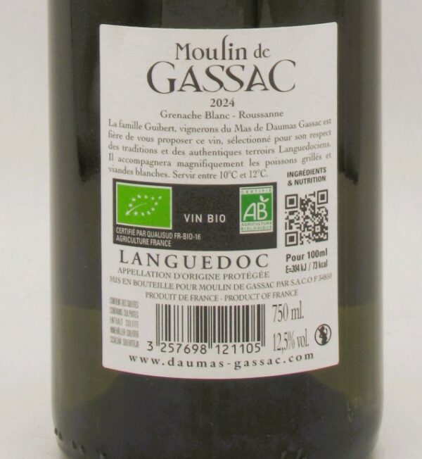 AOP Languedoc Blanc Bio Terra Moulin de Gassac 2024