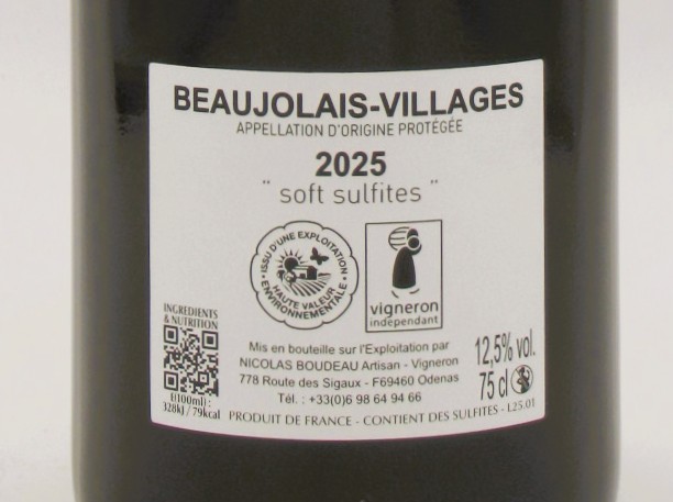 Beaujolais Village Nouveau Soft Sulfite Domaine Nicolas Boudeau 2025