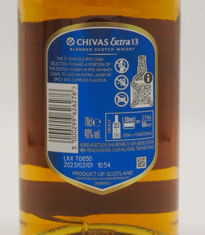 Blended Scotch Whisky The Chivas Extra 13 ans American Rye Finish