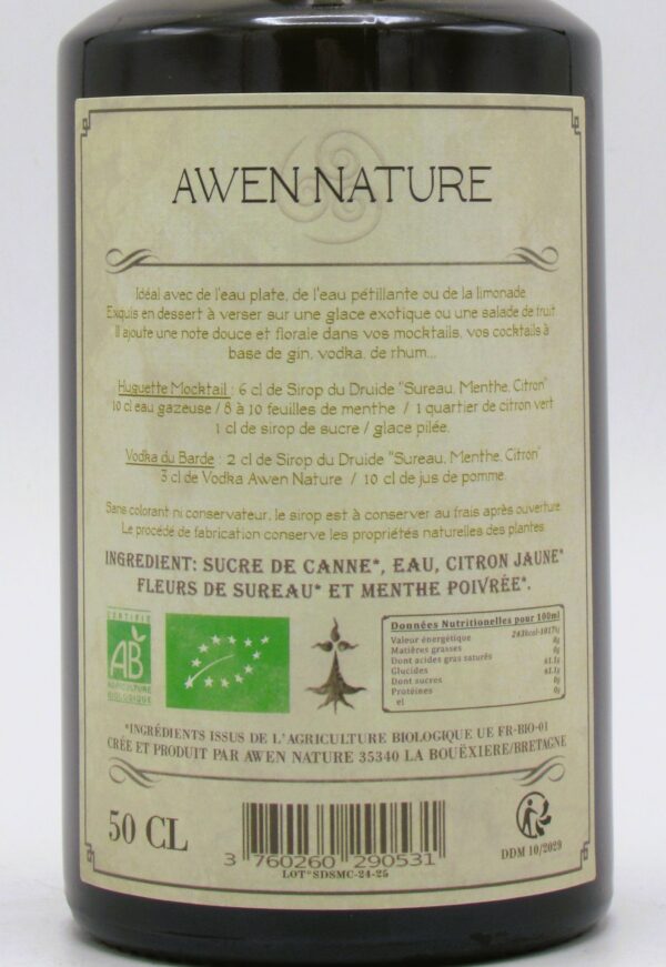 Sirop du Druide bio Sureau Citron Menthe Awen Nature