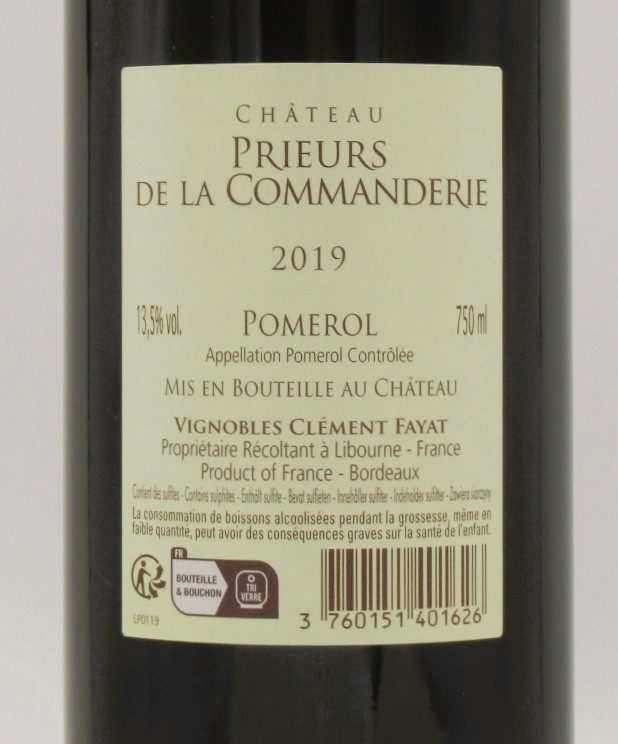 Pomerol Chateau Prieurs de La Commanderie 2019