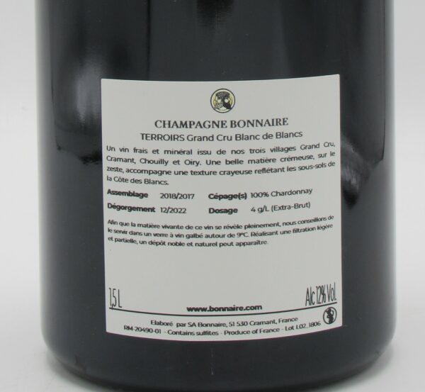 Champagne brut Blanc de Blancs Grand Cru Terroirs Bonnaire Magnum