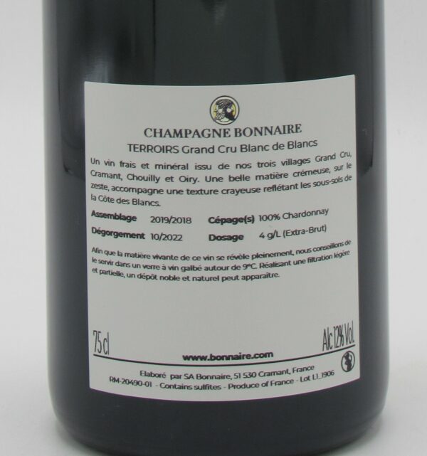 Champagne brut Blanc de Blancs Grand Cru Terroirs Bonnaire