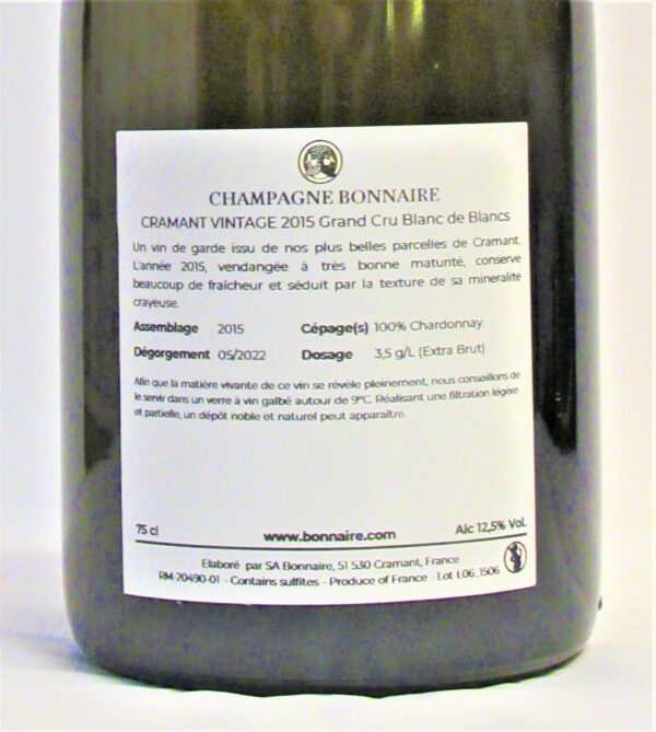 Champagne Blanc de Blancs Grand Cru Vintage 2015 Bonnaire 