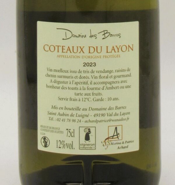 Coteaux du Layon Domaine des Barres 2023