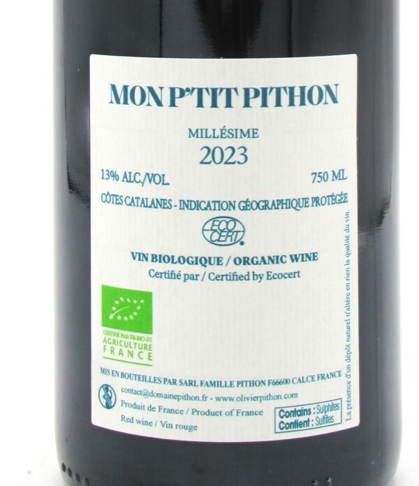 IGP Côtes Catalanes bio rouge Mon P’tit Pithon 2023