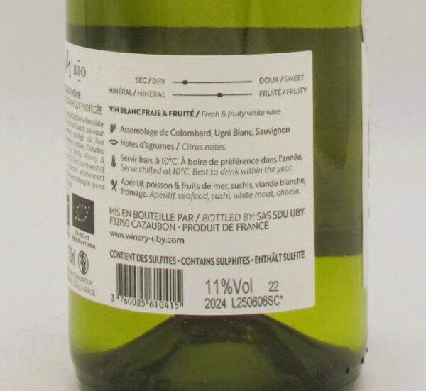 IGP Côtes De Gascogne Blanc Sec Bio N°21 Domaine Uby 2024