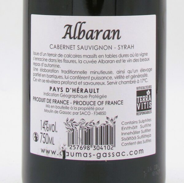 IGP de l’Herault Rouge Albaran Moulin de Gassac 2023