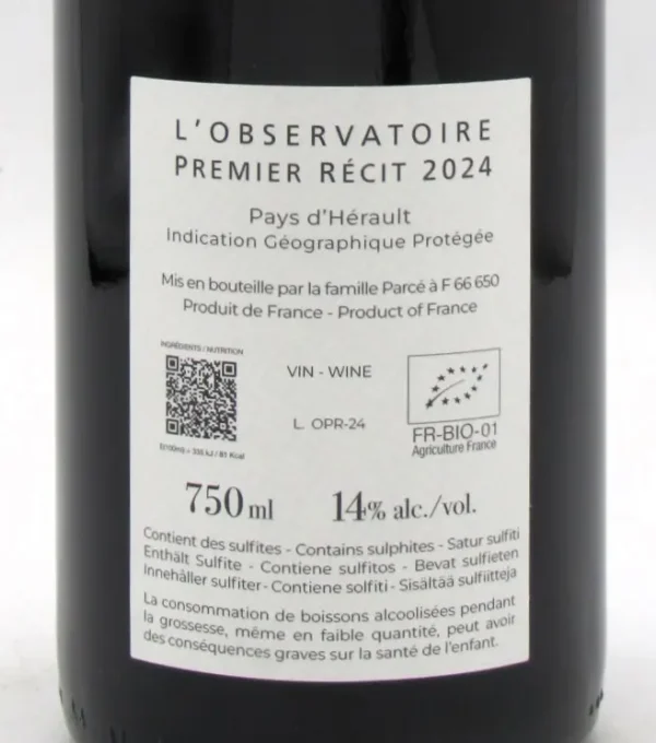 IGP de l’Hérault bio Premier Recit L’Observatoire Aniane 2024
