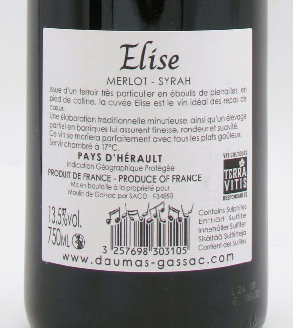 IGP de l'Herault Rouge Elise Moulin de Gassac 2023