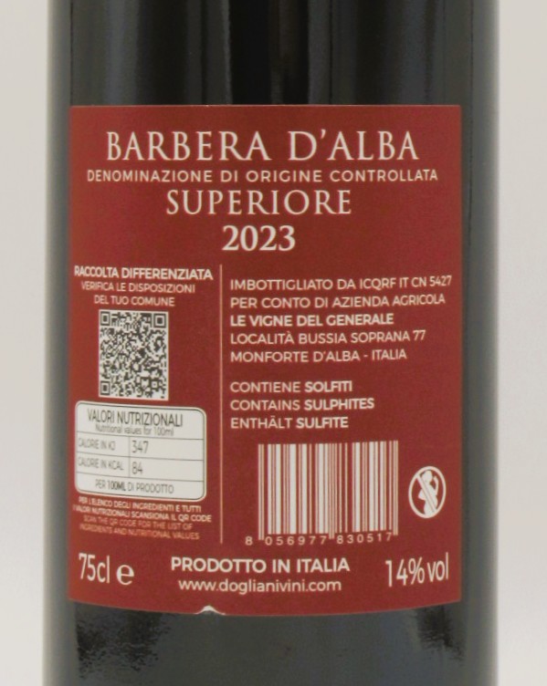 Barbera d’Alba Superiore Il Generale Dogliani 2023