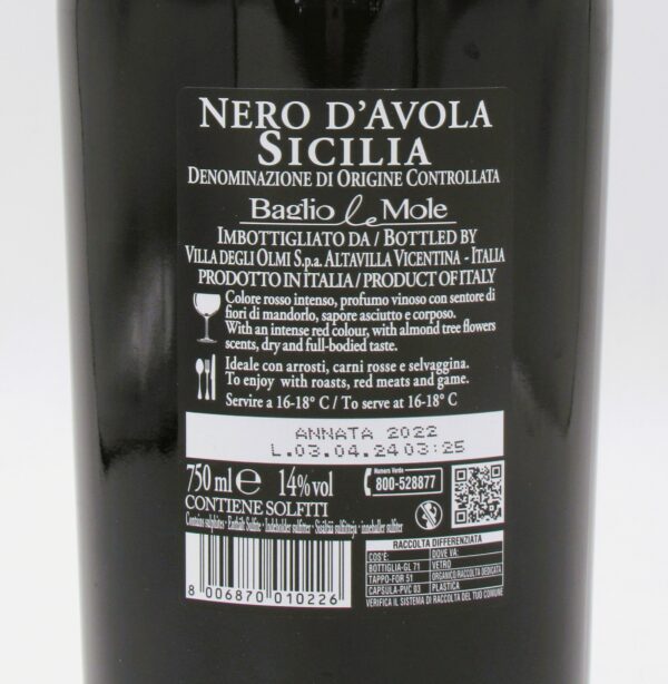 Italie Nero d'Avola DOC Baglio Le Mole 2022