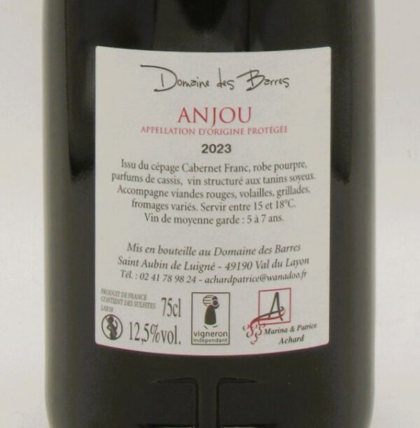 Anjou rouge Domaine des Barres 2023