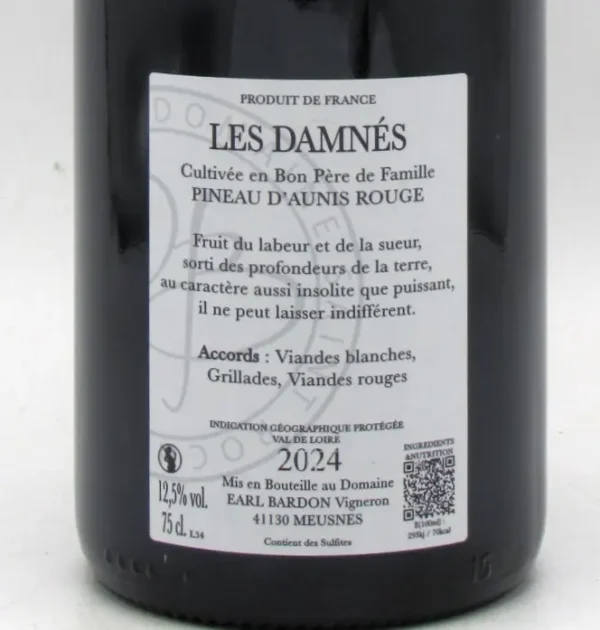 IGP Val de Loire Les Damnés Pineau d’Aunis Vignobles Denis Bardon 2024