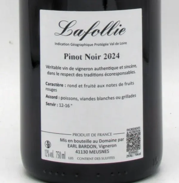 IGP Val de Loire Pinot Noir Lafollie Vignoble Denis Bardon 2024