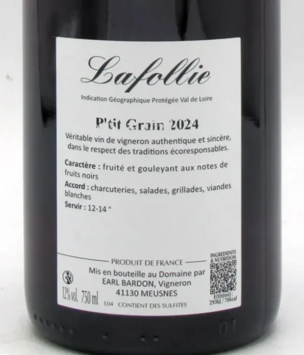 IGP Val de Loire P'tit Grain Lafollie Vignoble Denis Bardon 2024