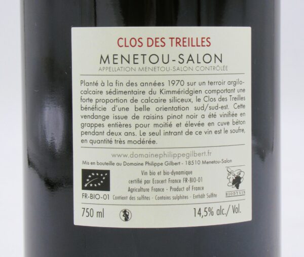 Menetou Salon rouge bio Clos des Treilles Domaine Philippe Gilbert 2020