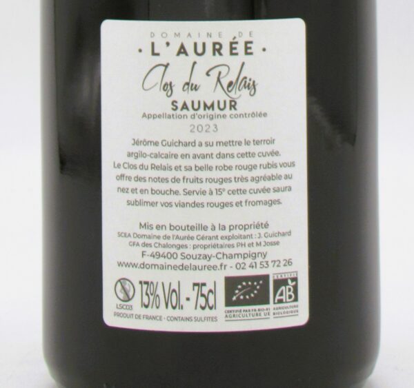 Saumur rouge Bio Clos du Relais Domaine de l'Aurée 2023