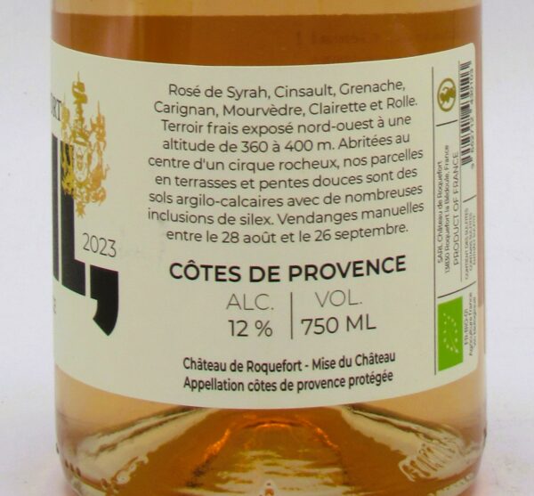 Cotes de Provence bio rosé Corail Chateau de Roquefort 2023