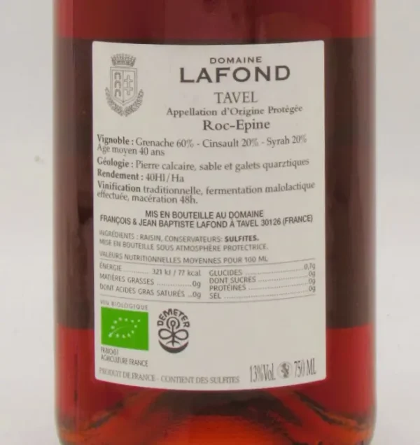 Tavel biodynamie Roc Epine Domaine Lafond 2024