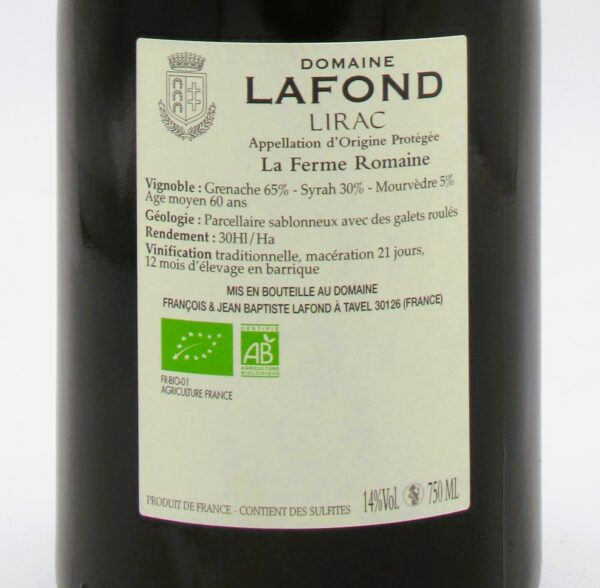 Lirac bio La Ferme Romaine Domaine Lafond 2021