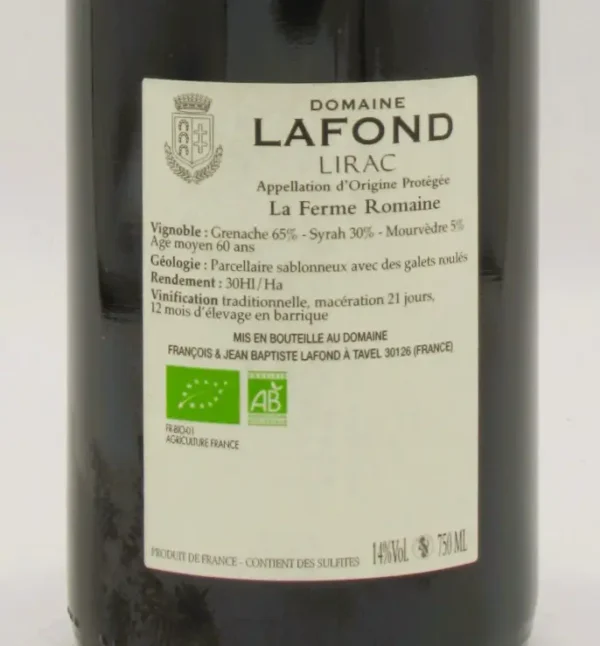Lirac bio La Ferme Romaine Domaine Lafond 2022