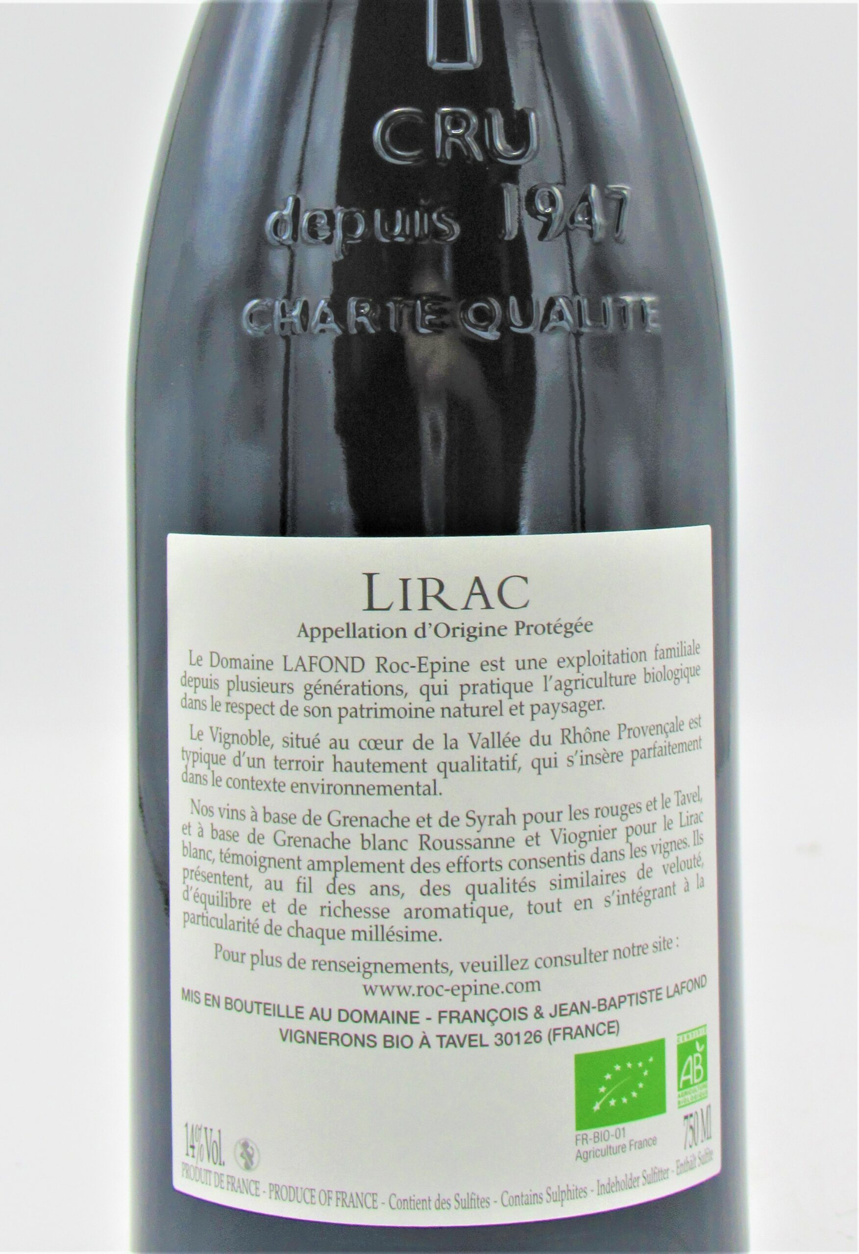 Lirac rouge bio Domaine Lafond Roc Epine 2020 La Cave SaintVincent