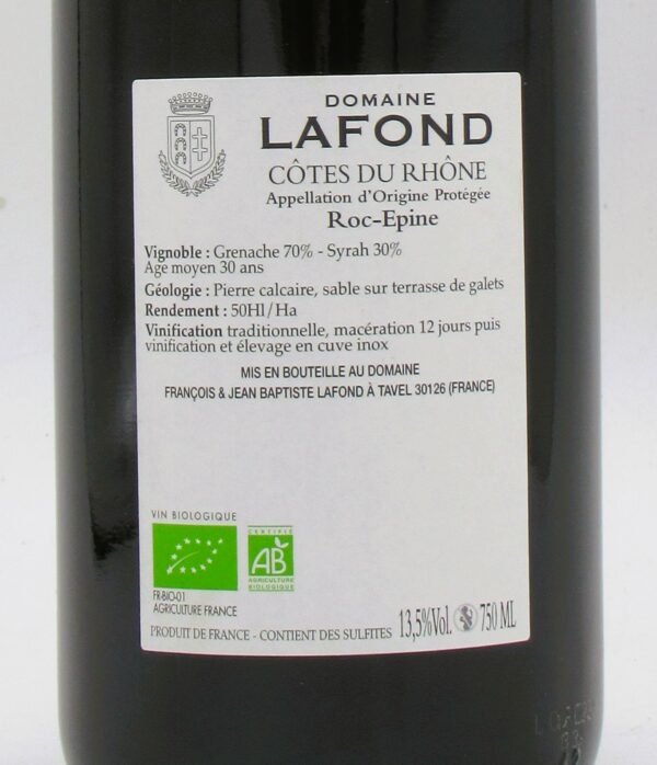 Cotes du Rhône bio Domaine Roc Epine Lafond 2023