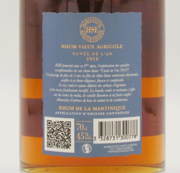 Rhum Agricole HSE Saint Etienne VO Millésime 2016