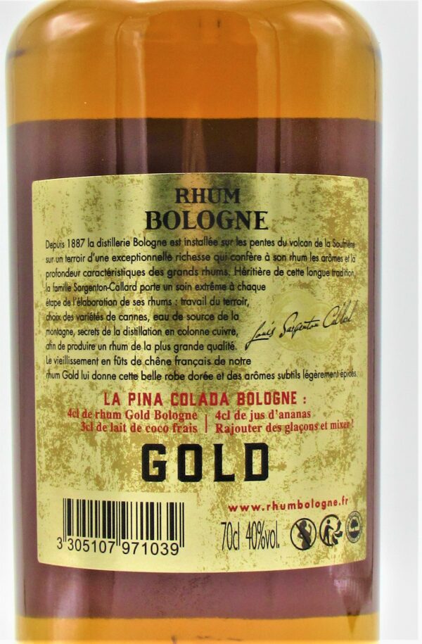 Rhum Agricole Guadeloupe Elevé sous Bois Gold Distillerie Bologne