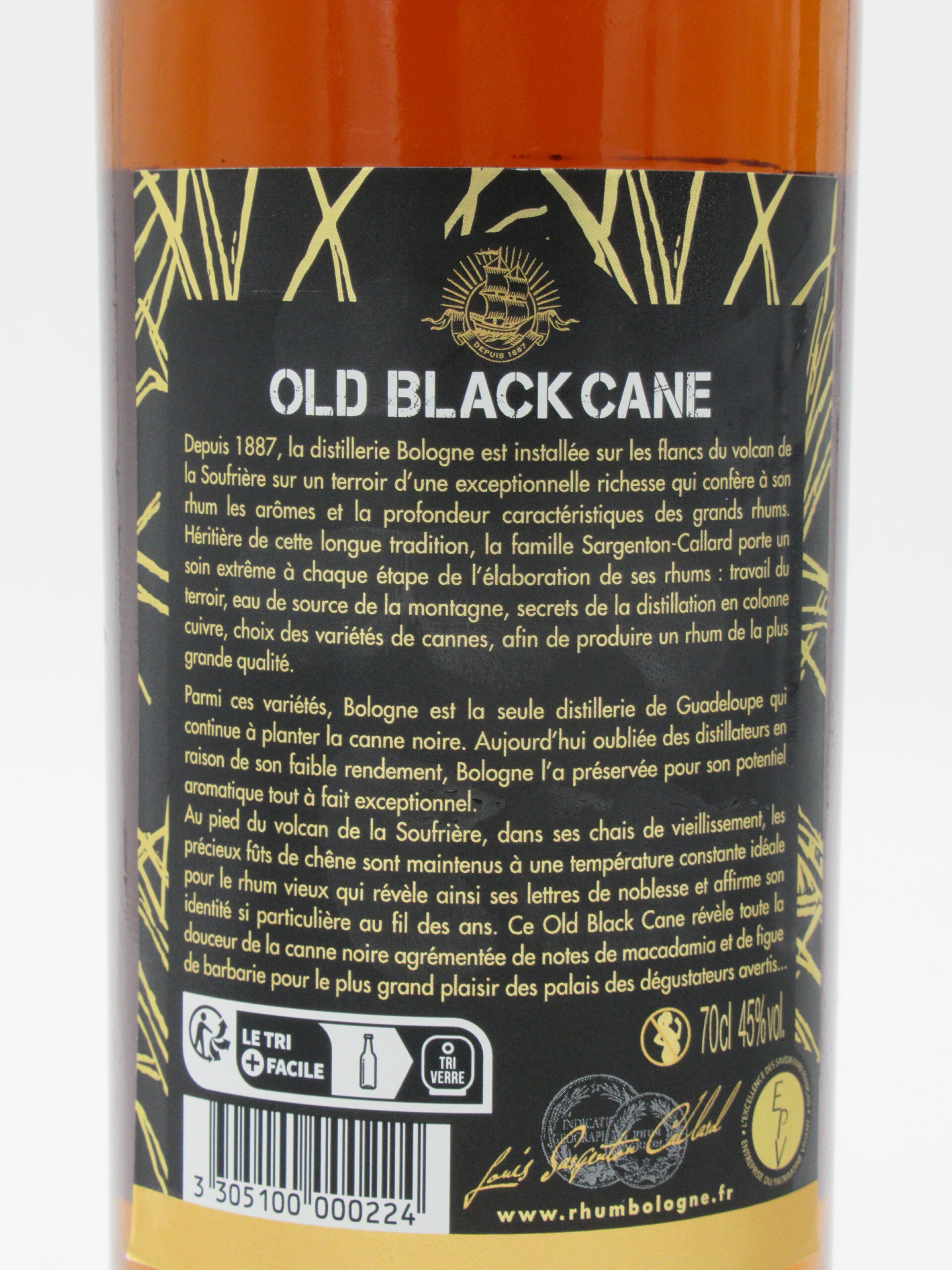 RHUM VIEUX BOLOGNE OLD BLACK CANE 70 CL 45° - Rhum Caraibes