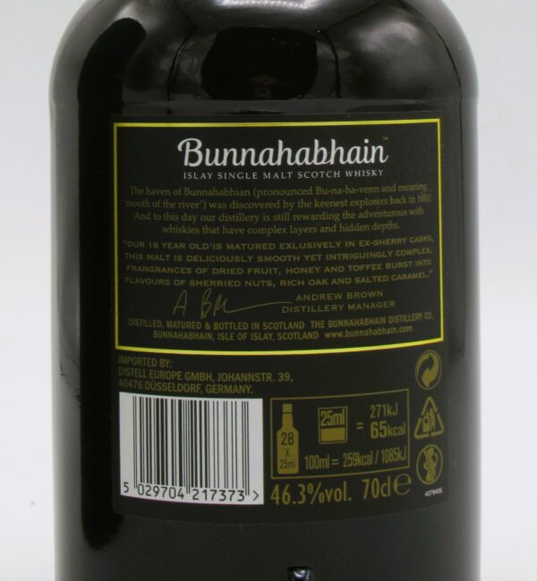 Single Malt Scotch Whisky Bunnahabhain 18 Ans