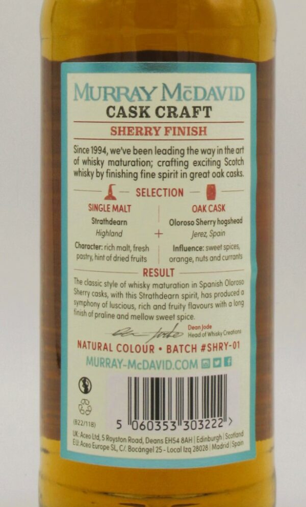 Single Malt Whisky Strathdearn Distillery Sherry Finish