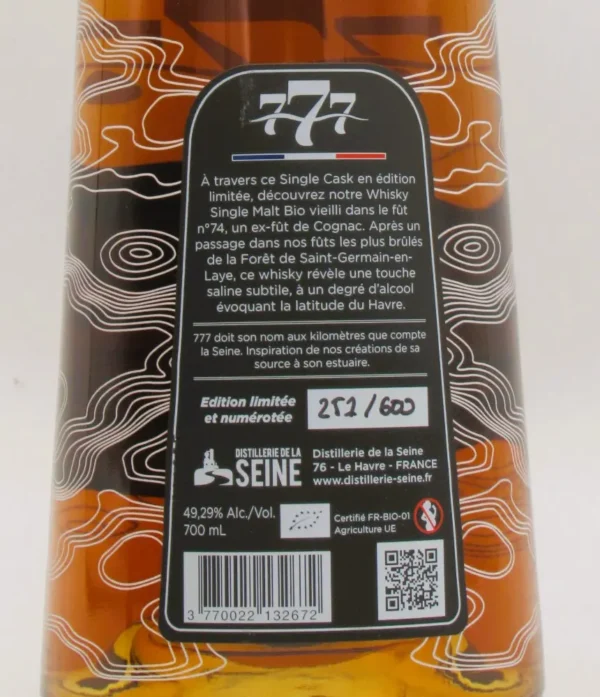 Single Malt Whisky Bio La Source Single Cask #1 777 Distillerie de la Seine